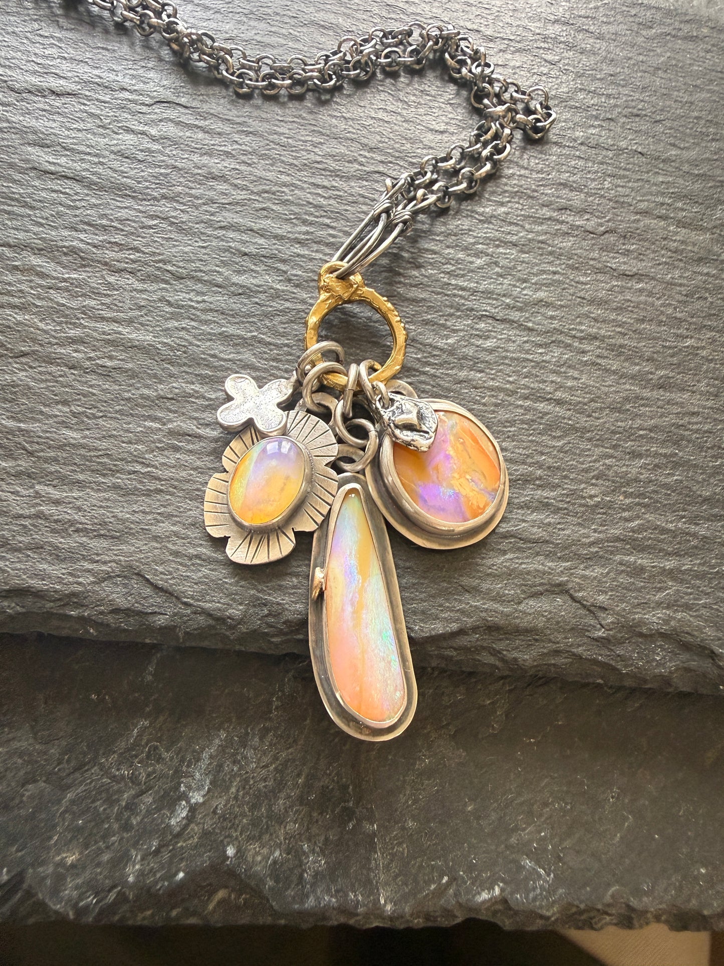 Purple and Peach Charm Necklace