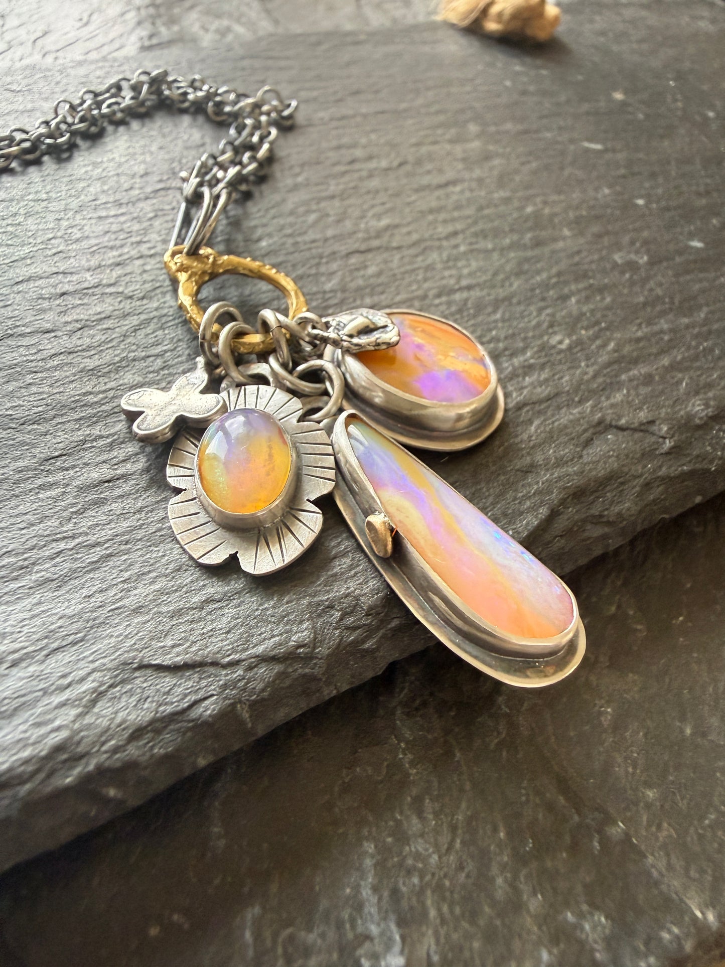 Purple and Peach Charm Necklace