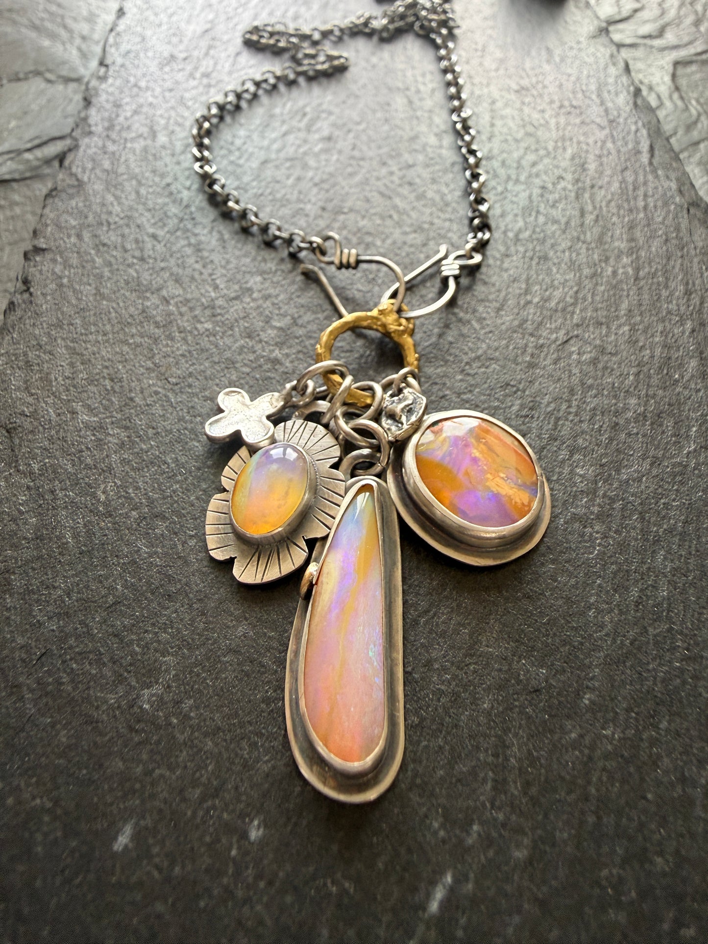 Purple and Peach Charm Necklace