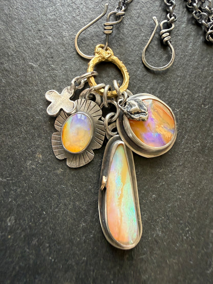 Purple and Peach Charm Necklace