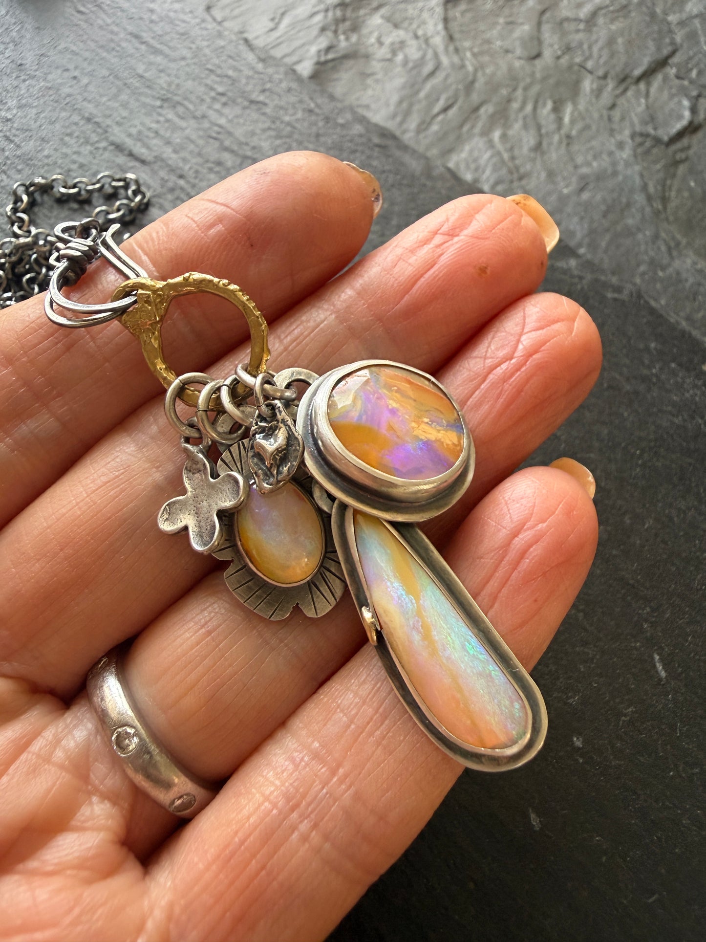 Purple and Peach Charm Necklace