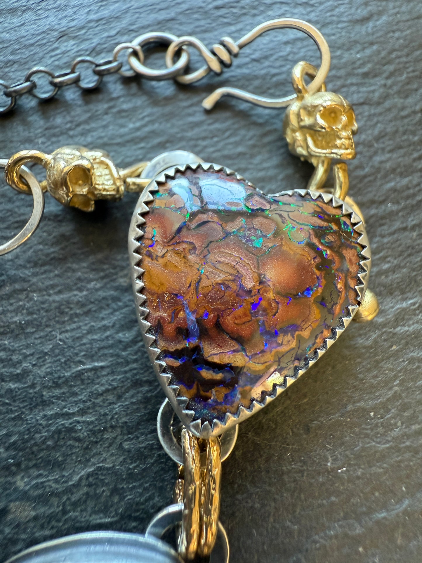 Heart Opal, Tanzanite and Skull Necklace