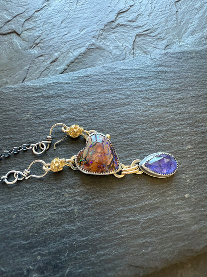 Heart Opal, Tanzanite and Skull Necklace