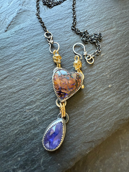 Heart Opal, Tanzanite and Skull Necklace