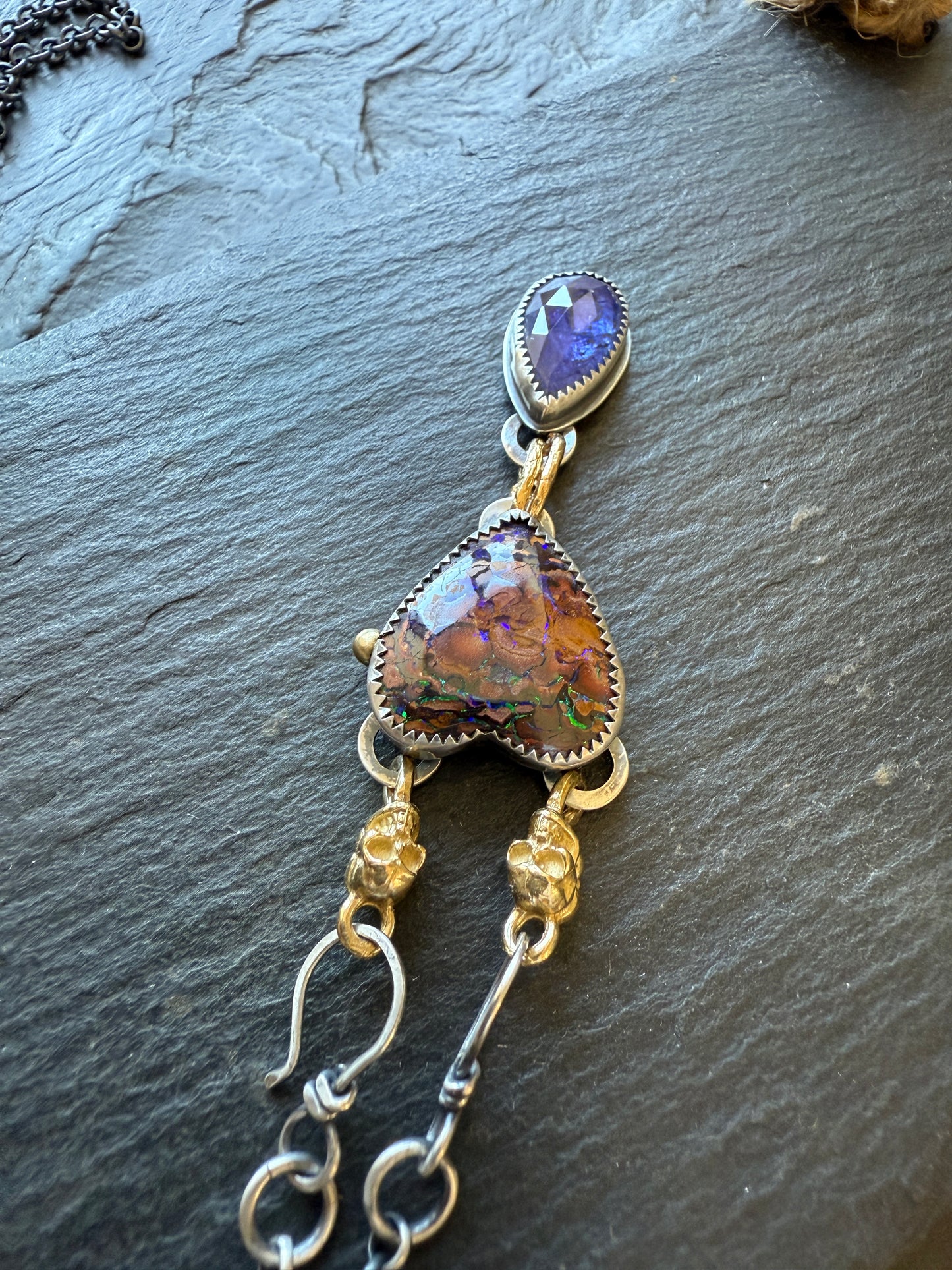 Heart Opal, Tanzanite and Skull Necklace