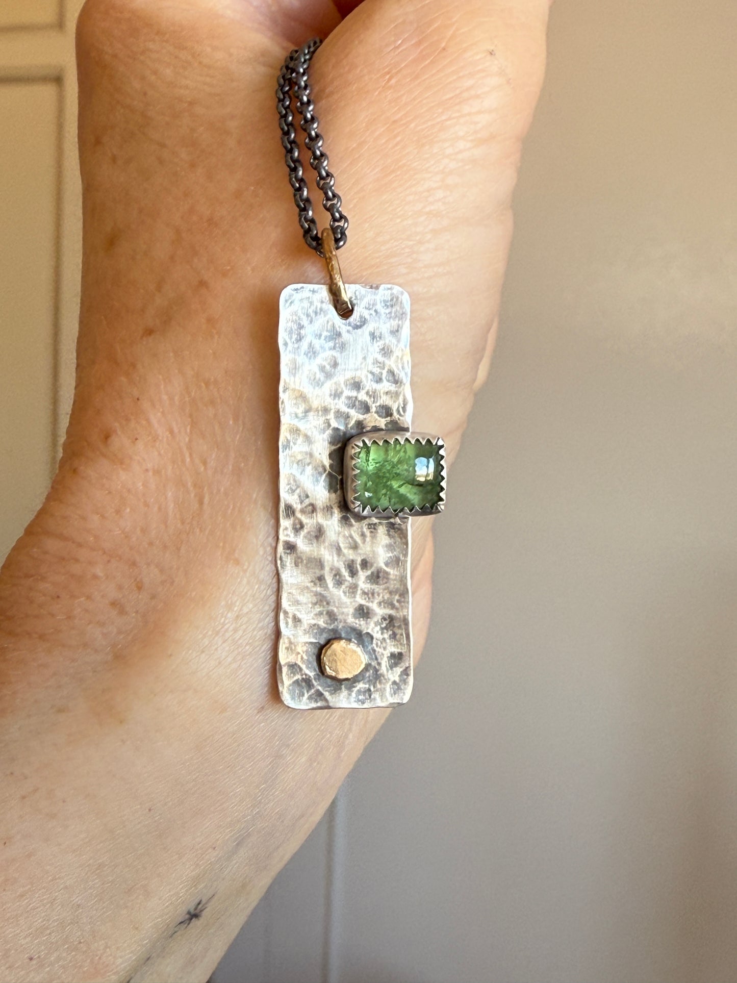 Green Garnet Bar Necklace