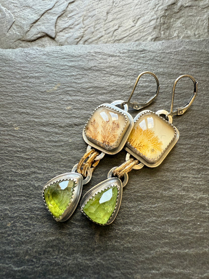 Dentric Agates and Peridot Earrings