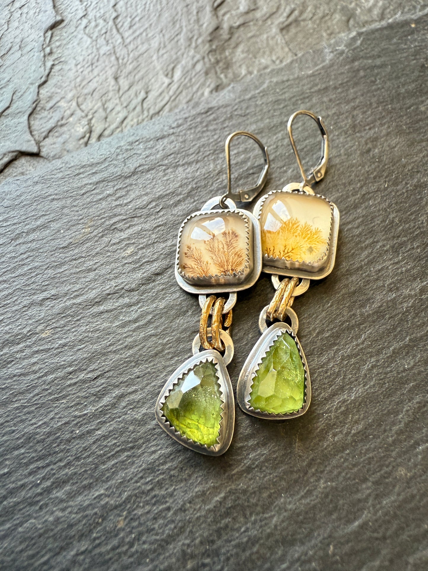 Dentric Agates and Peridot Earrings