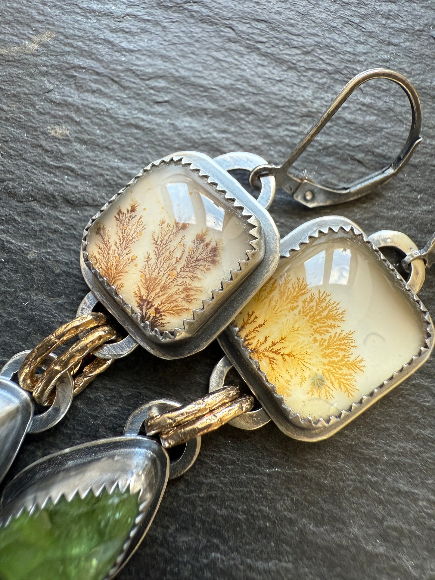 Dentric Agates and Peridot Earrings