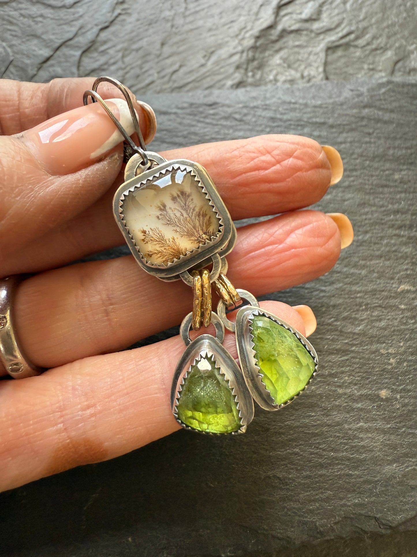 Dentric Agates and Peridot Earrings