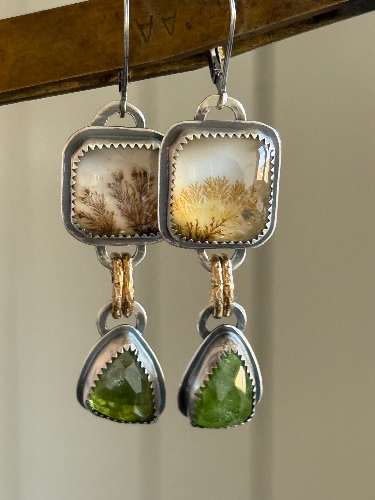Dentric Agates and Peridot Earrings