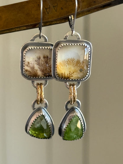 Dentric Agates and Peridot Earrings