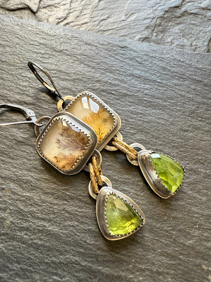Dentric Agates and Peridot Earrings