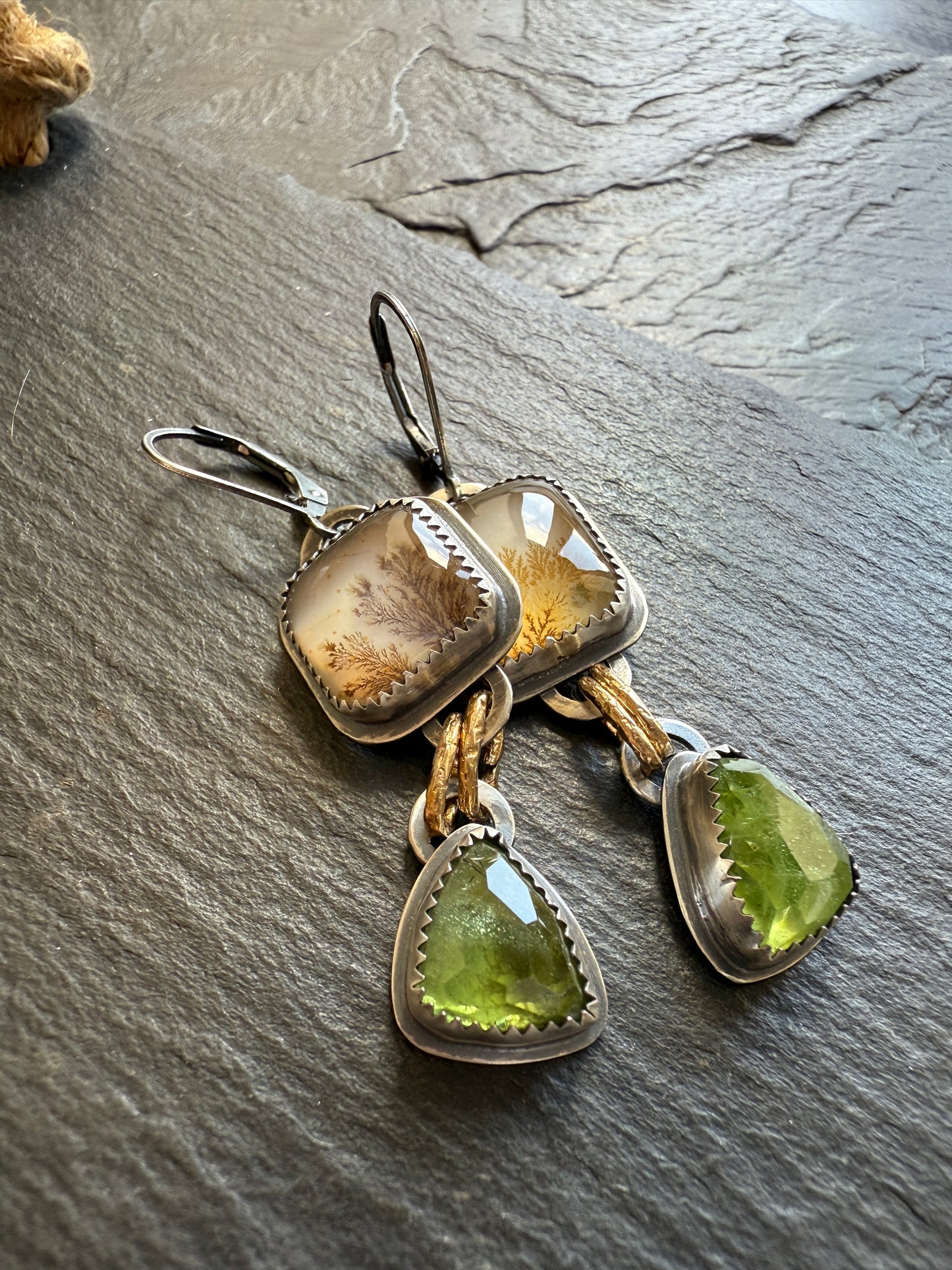 Dentric Agates and Peridot Earrings