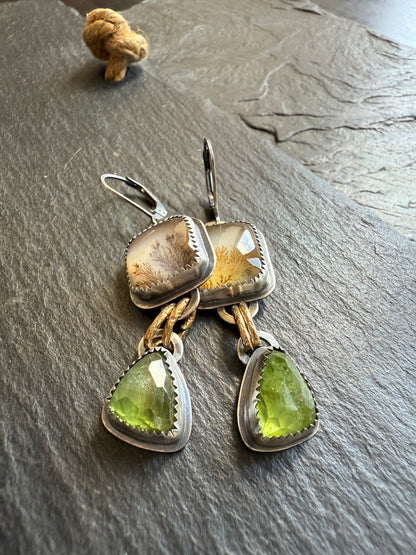 Dentric Agates and Peridot Earrings