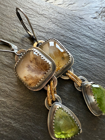 Dentric Agates and Peridot Earrings