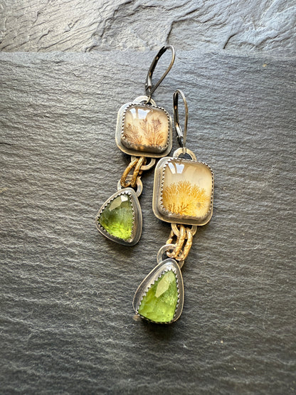 Dentric Agates and Peridot Earrings