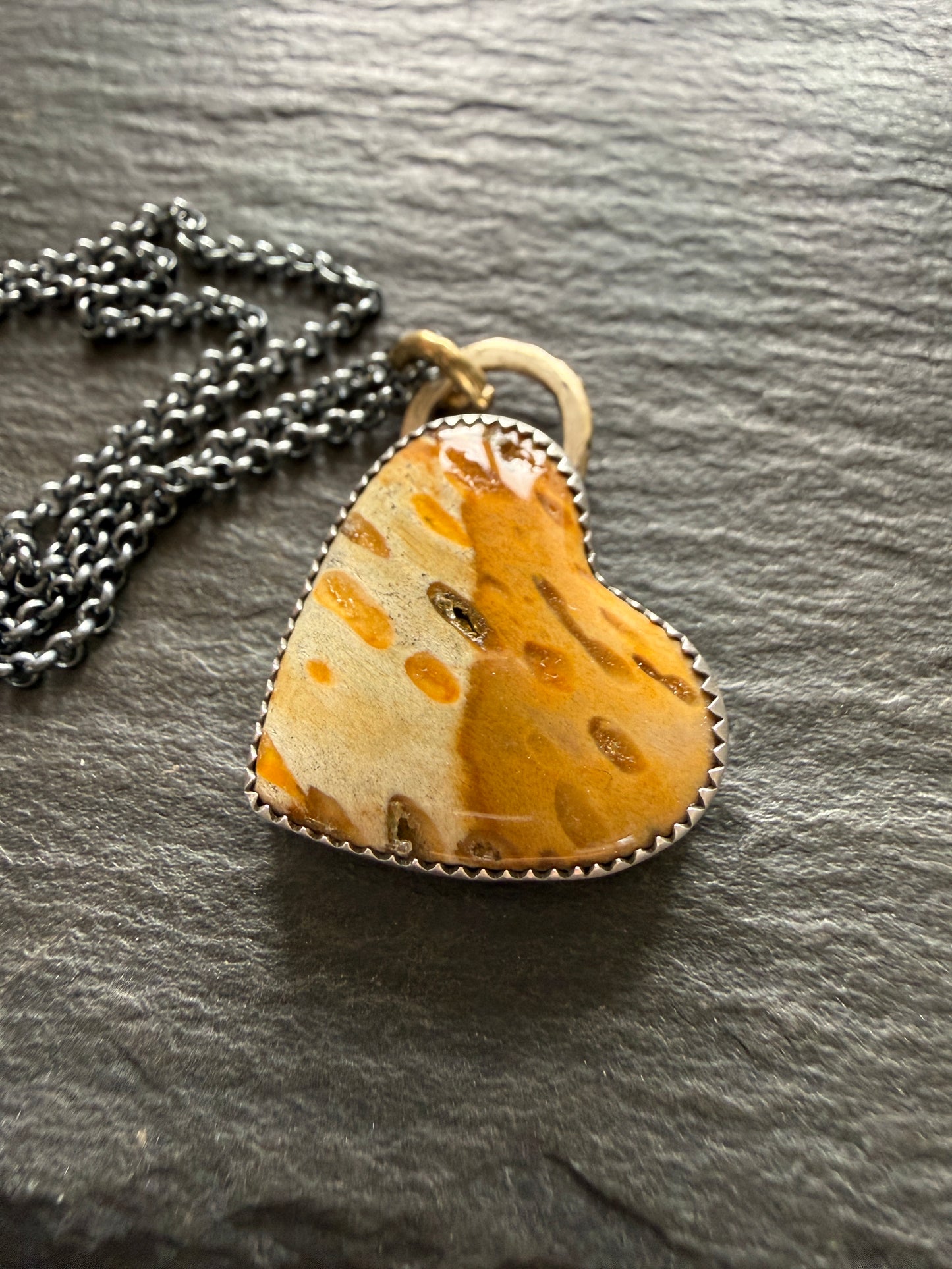 Fossilised Palm Root Heart Pendant