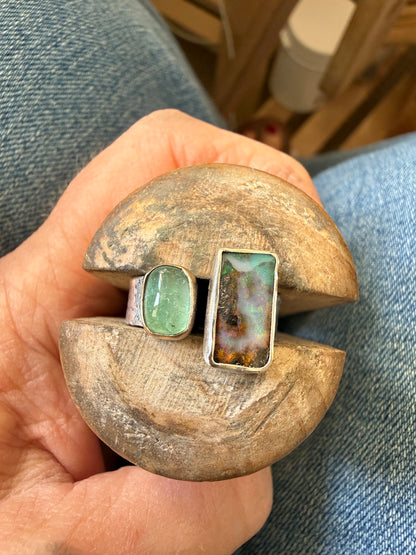 Tourmaline and opal Open Ring US 7 UK N 1/2