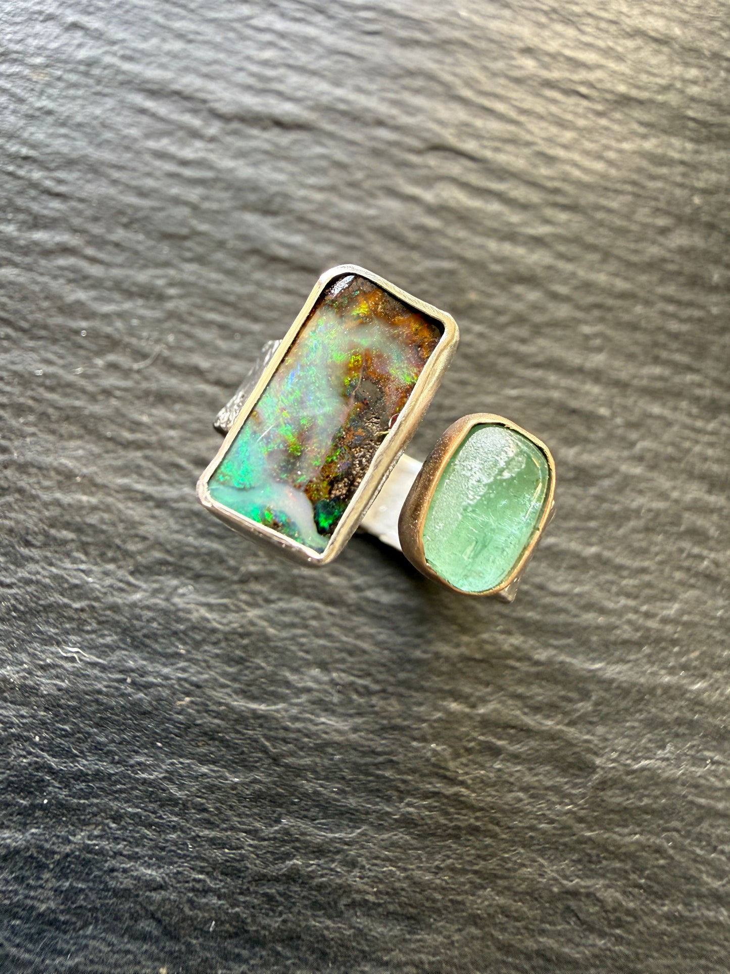 Tourmaline and opal Open Ring US 7 UK N 1/2