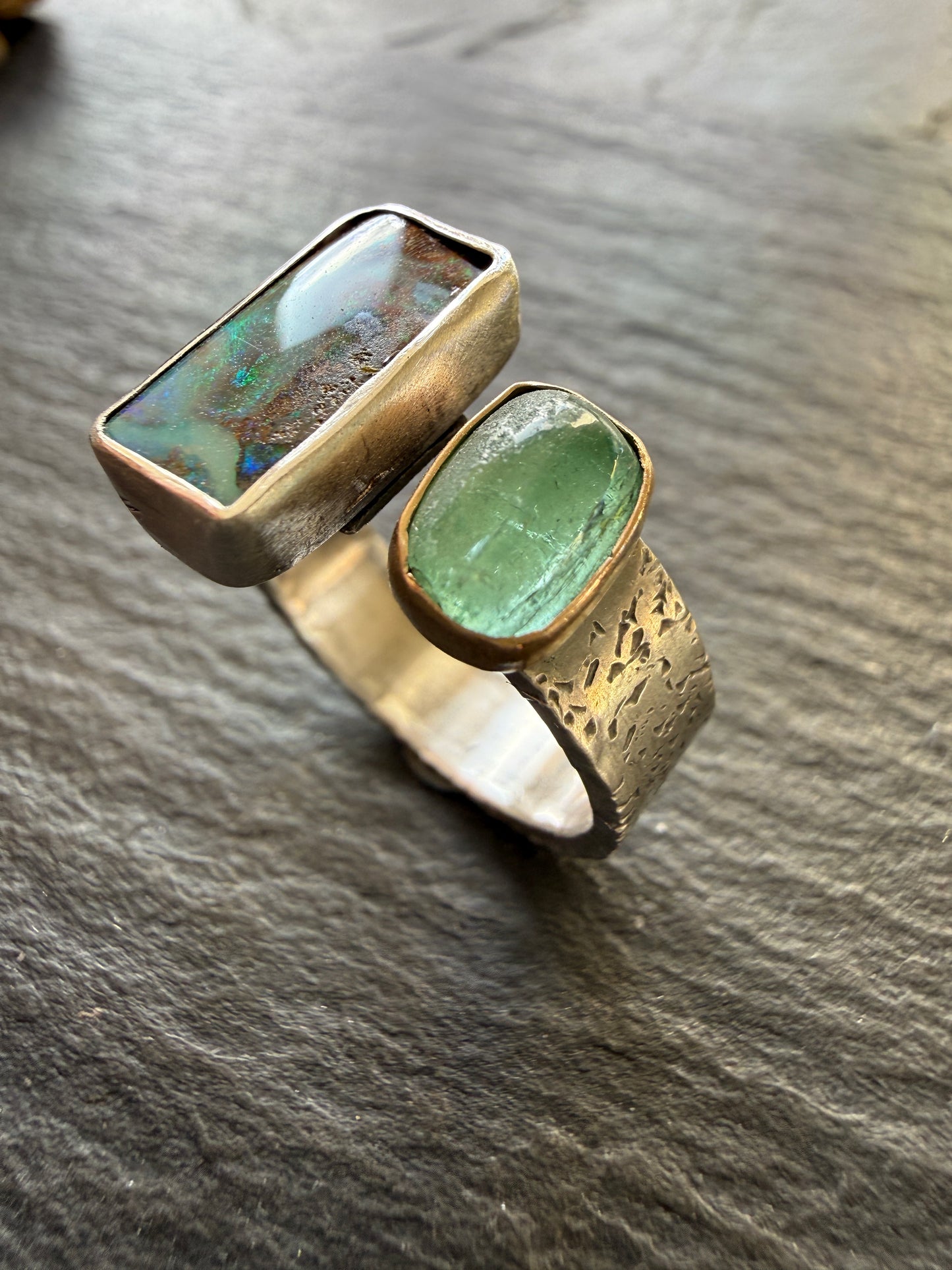 Tourmaline and opal Open Ring US 7 UK N 1/2