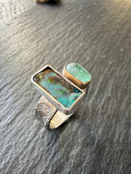 Tourmaline and opal Open Ring US 7 UK N 1/2