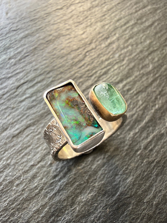 Tourmaline and opal Open Ring US 7 UK N 1/2