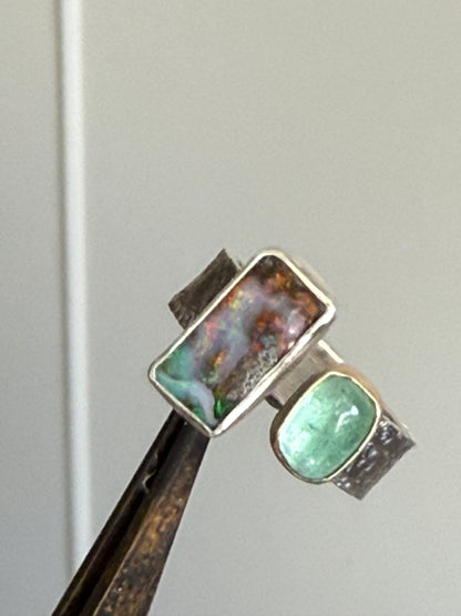 Tourmaline and opal Open Ring US 7 UK N 1/2