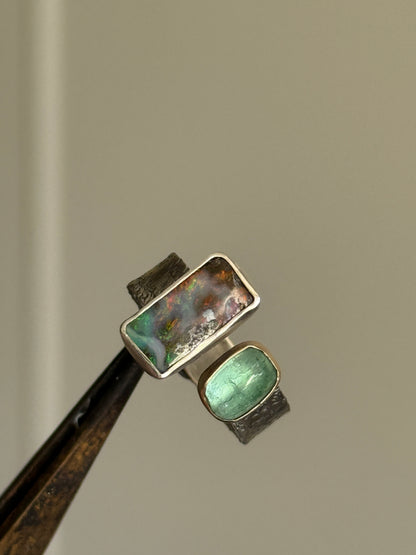 Tourmaline and opal Open Ring US 7 UK N 1/2