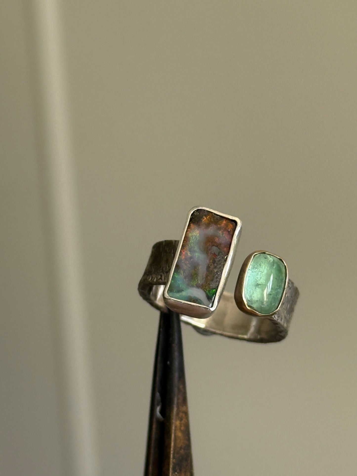 Tourmaline and opal Open Ring US 7 UK N 1/2