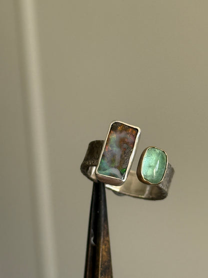 Tourmaline and opal Open Ring US 7 UK N 1/2