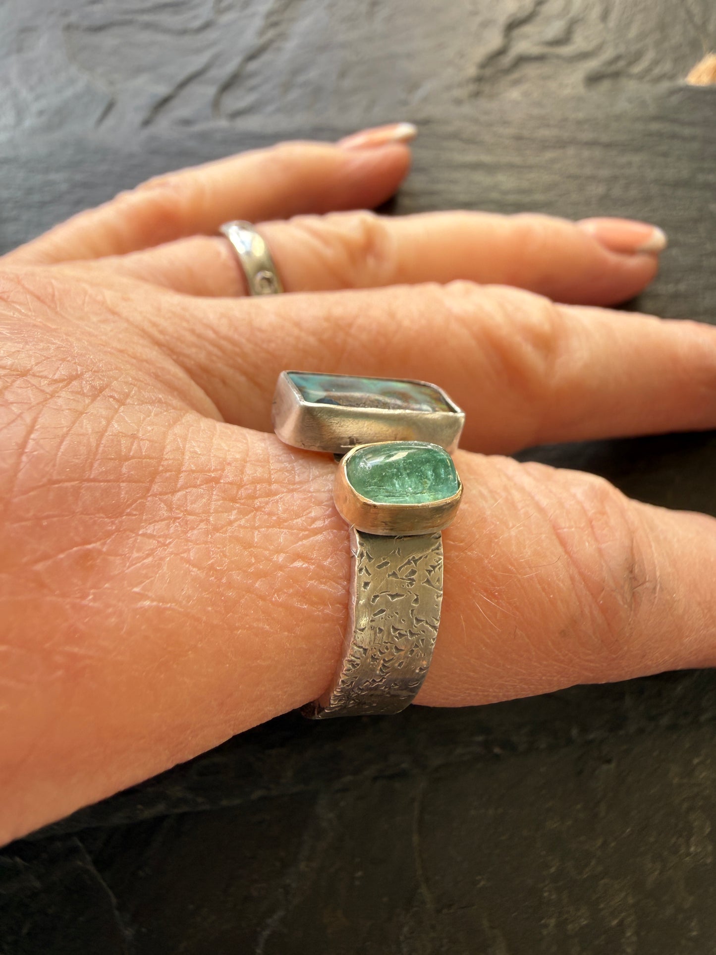 Tourmaline and opal Open Ring US 7 UK N 1/2