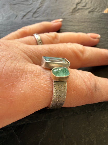Tourmaline and opal Open Ring US 7 UK N 1/2