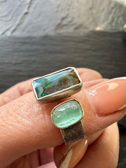 Tourmaline and opal Open Ring US 7 UK N 1/2