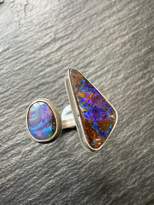 Open Ring with Boulder Opals UK O / US 7 1/4