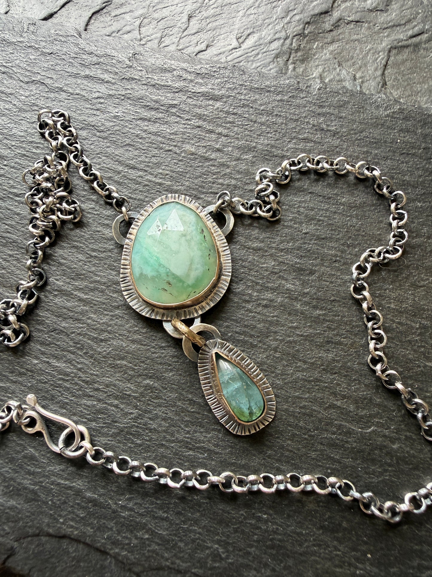 Peruvian Opal and Tourmaline Pendant