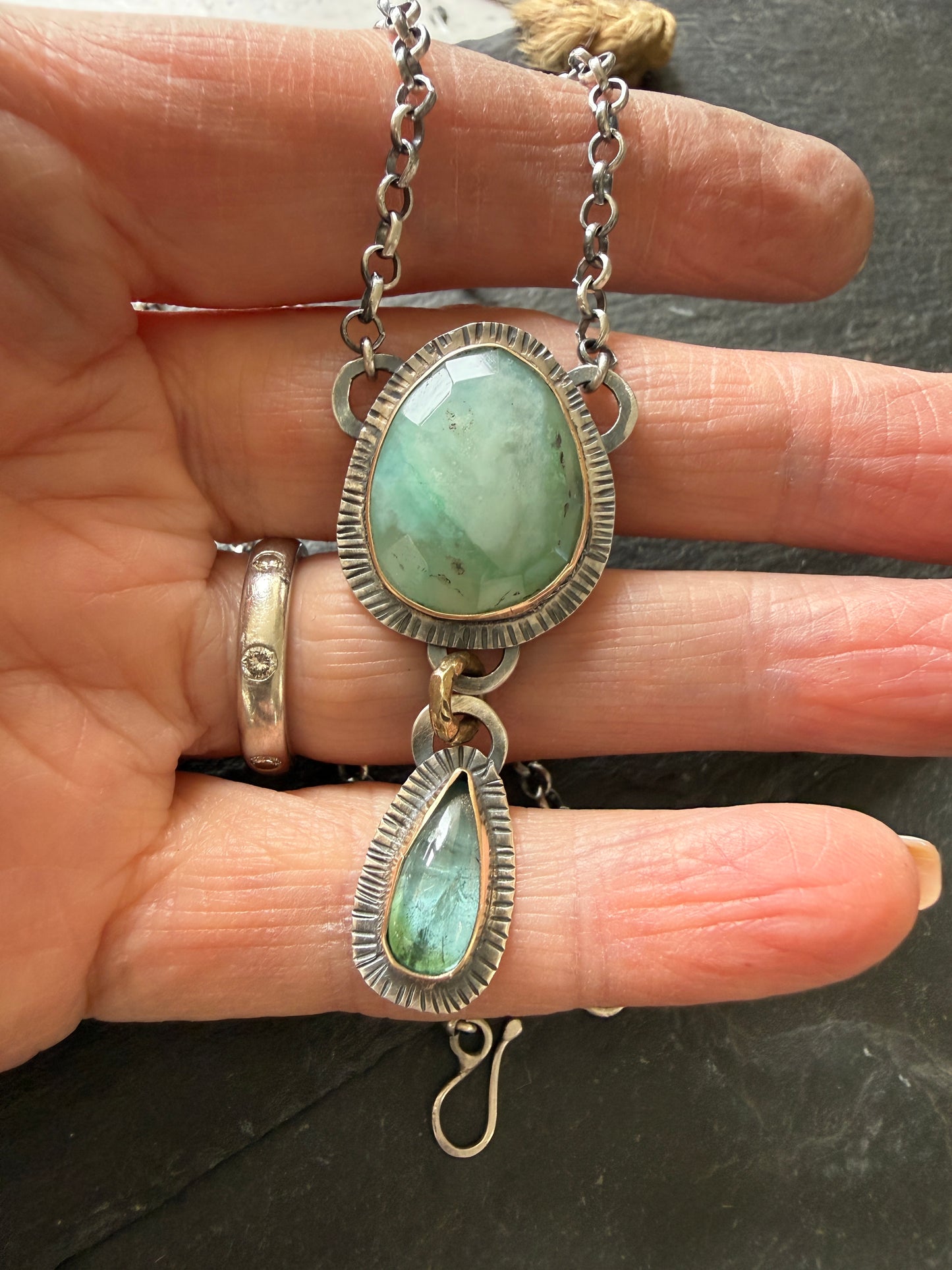 Peruvian Opal and Tourmaline Pendant