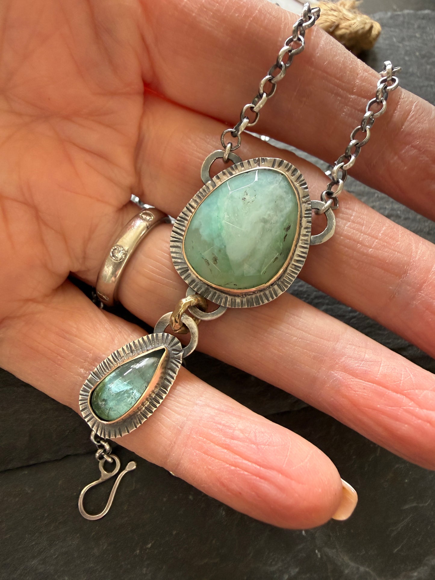 Peruvian Opal and Tourmaline Pendant