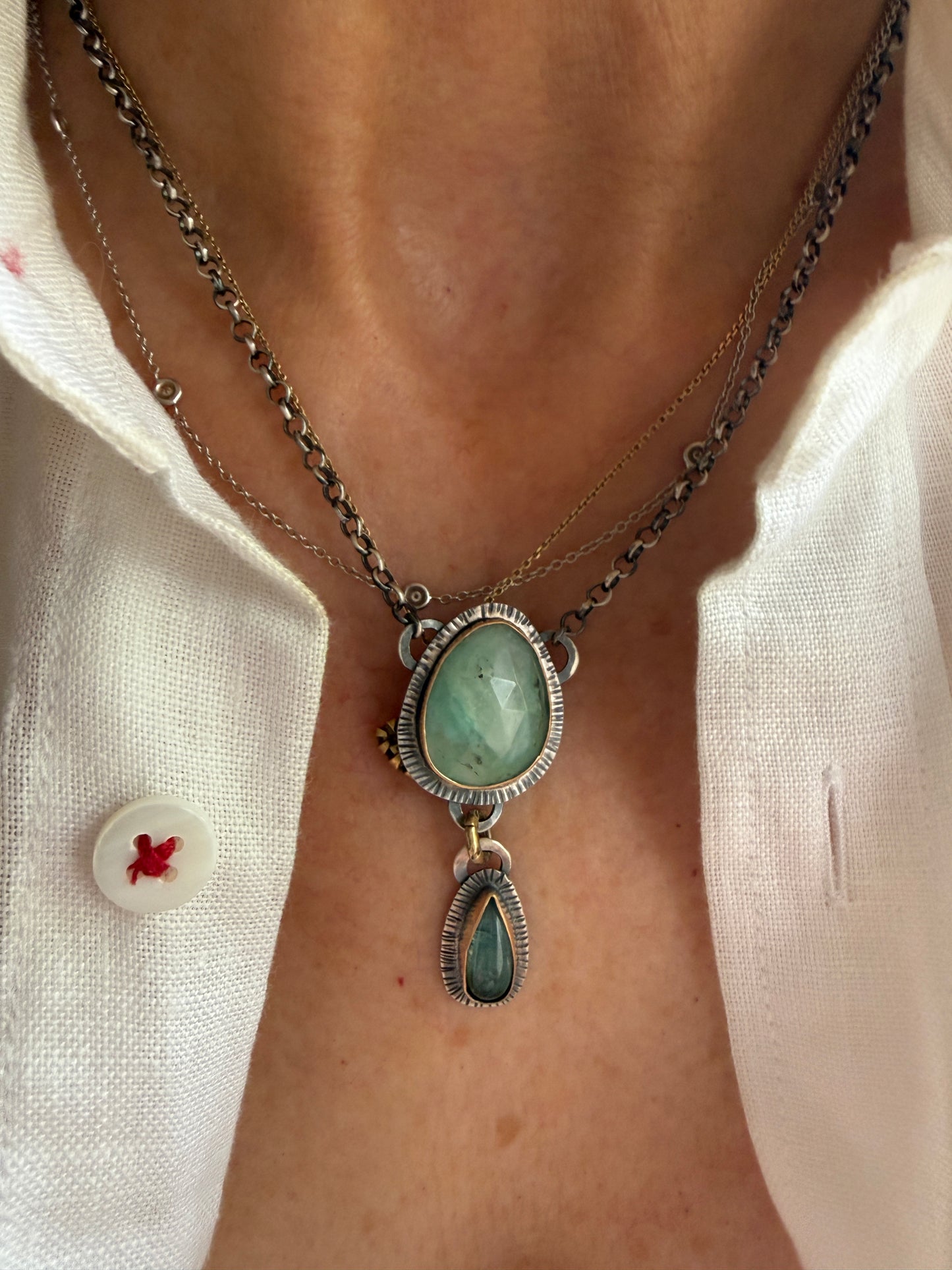 Peruvian Opal and Tourmaline Pendant
