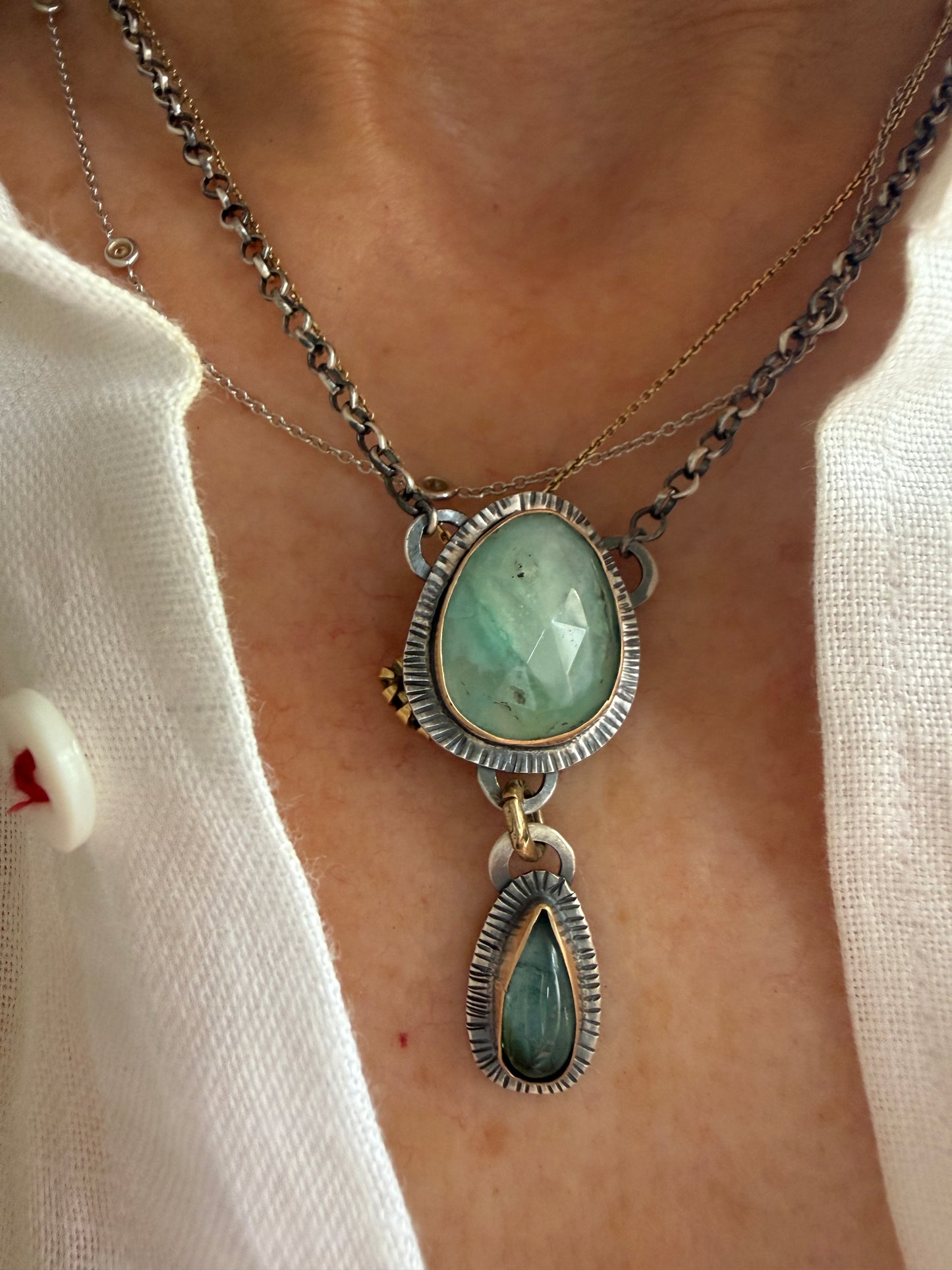 Peruvian Opal and Tourmaline Pendant