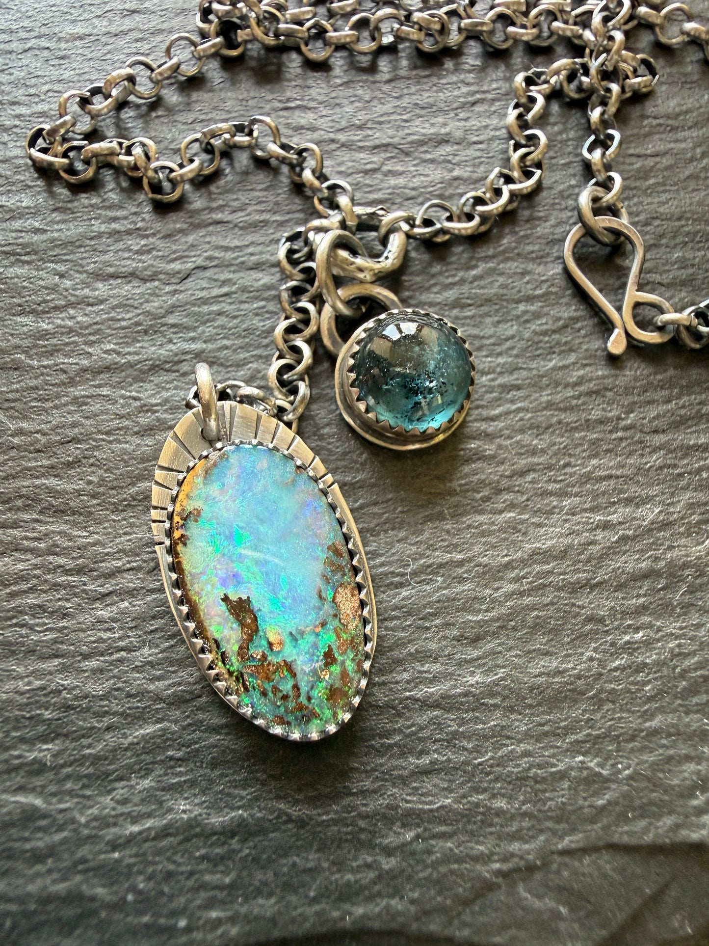 Opal and Kyanite Y Necklace