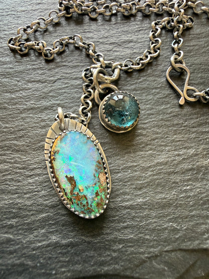 Opal and Kyanite Y Necklace