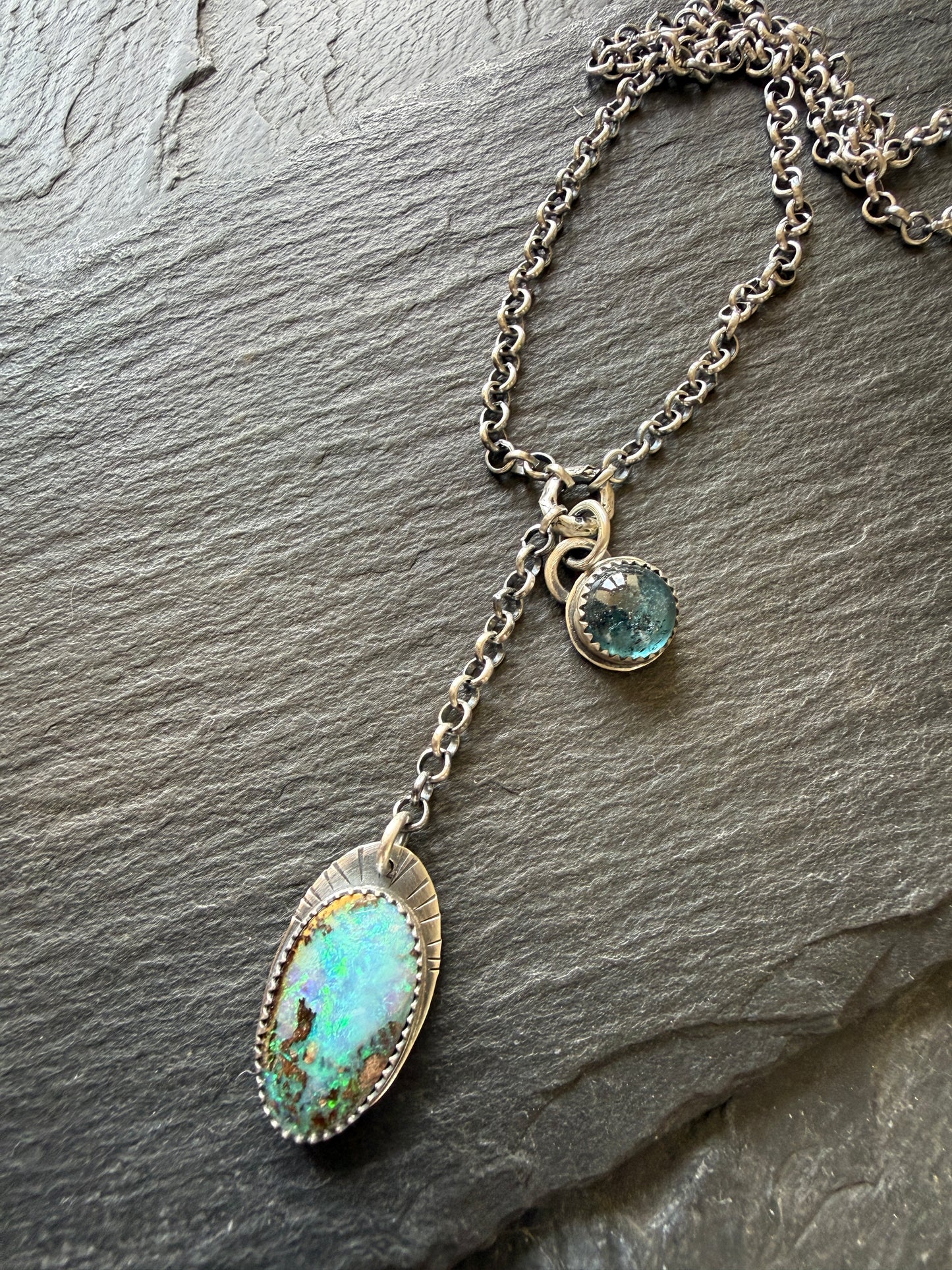 Opal and Kyanite Y Necklace