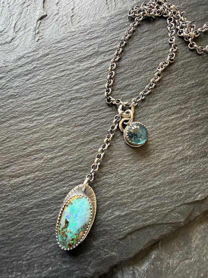Opal and Kyanite Y Necklace