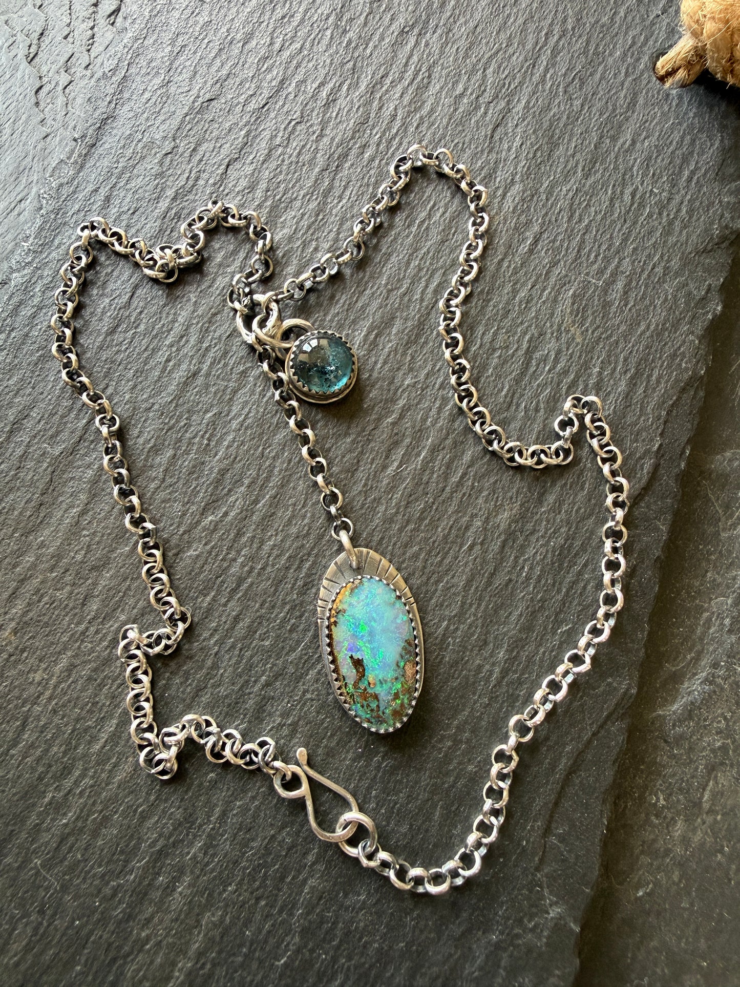 Opal and Kyanite Y Necklace