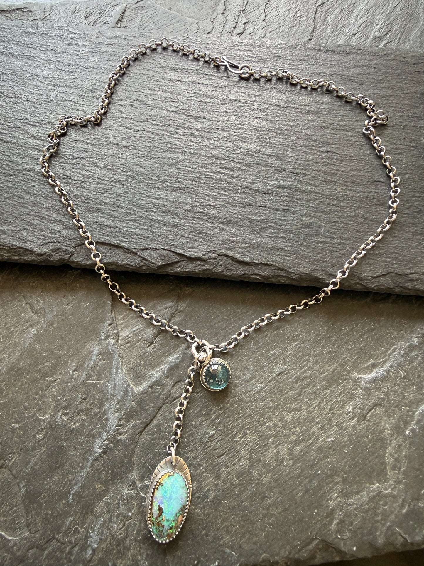 Opal and Kyanite Y Necklace