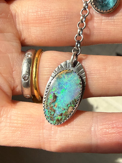 Opal and Kyanite Y Necklace