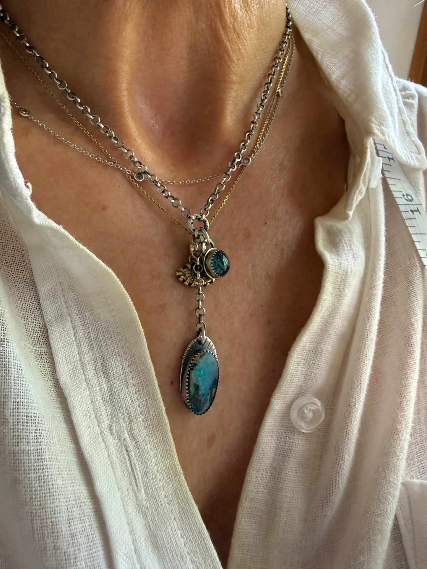 Opal and Kyanite Y Necklace