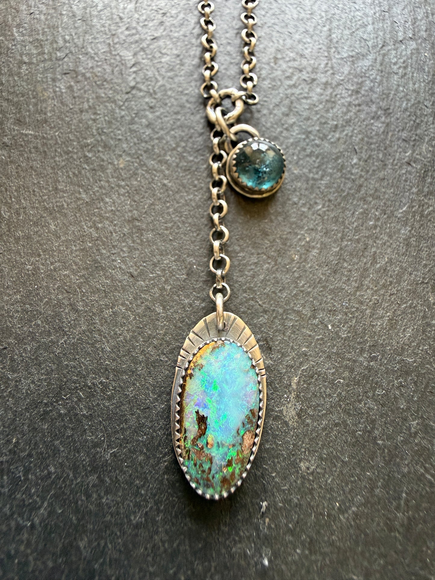Opal and Kyanite Y Necklace