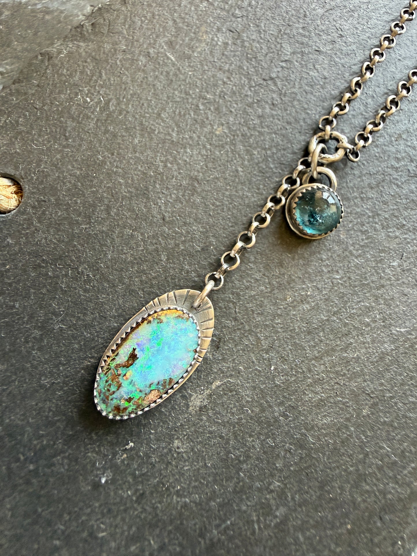 Opal and Kyanite Y Necklace